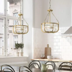 Hängelampen|Bürolampen*Elstead Hängelampe Esszimmer Metall Glas E27 Ø 40,6 cm in Messing