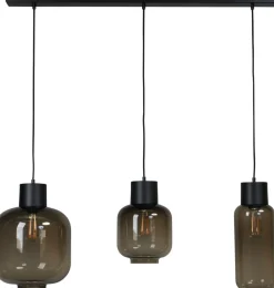 Glaslampen|Wohnzimmerlampen*Masterlight Hängelampe 3-flammig 100 cm breit Rauchglas Metall