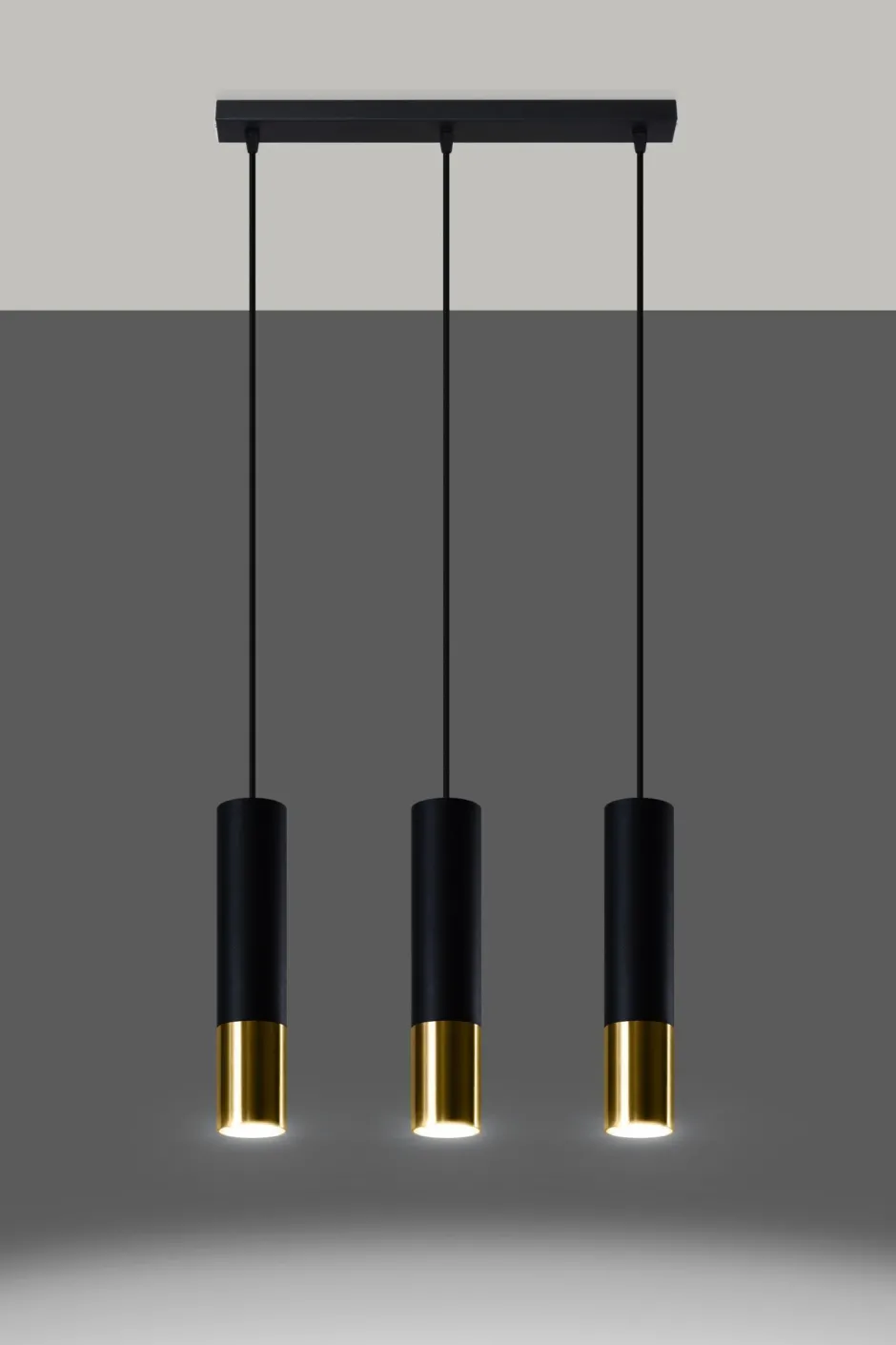 Hängelampen|Wohnzimmerlampen*Sollux Hängelampe 3-flammig B: 45 cm Schwarz Gold länglich