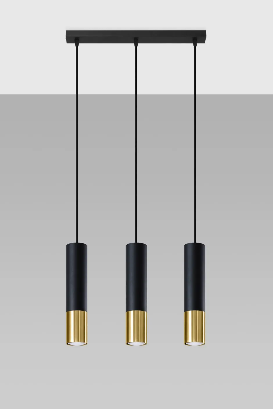 Hängelampen|Wohnzimmerlampen*Sollux Hängelampe 3-flammig B: 45 cm Schwarz Gold länglich