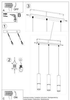 Hängelampen|Wohnzimmerlampen*Sollux Hängelampe 3-flammig B: 45 cm Schwarz Gold länglich