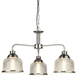 Hängelampen|Esszimmer Lampen*Searchlight Hängelampe 3-flammig E27 Glas Metall Jugendstil in Silber