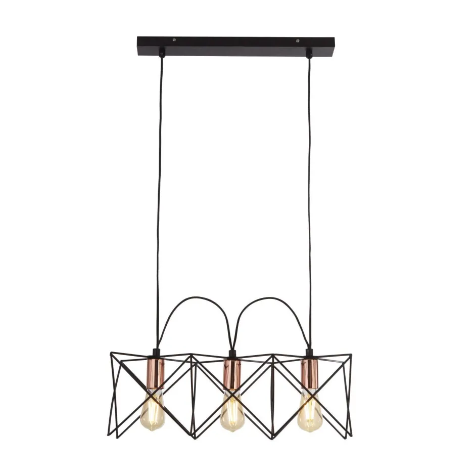 Hängelampen|Esszimmer Lampen*Searchlight Hängelampe 3-flammig E27 in Schwarz Kupfer B: 55 cm