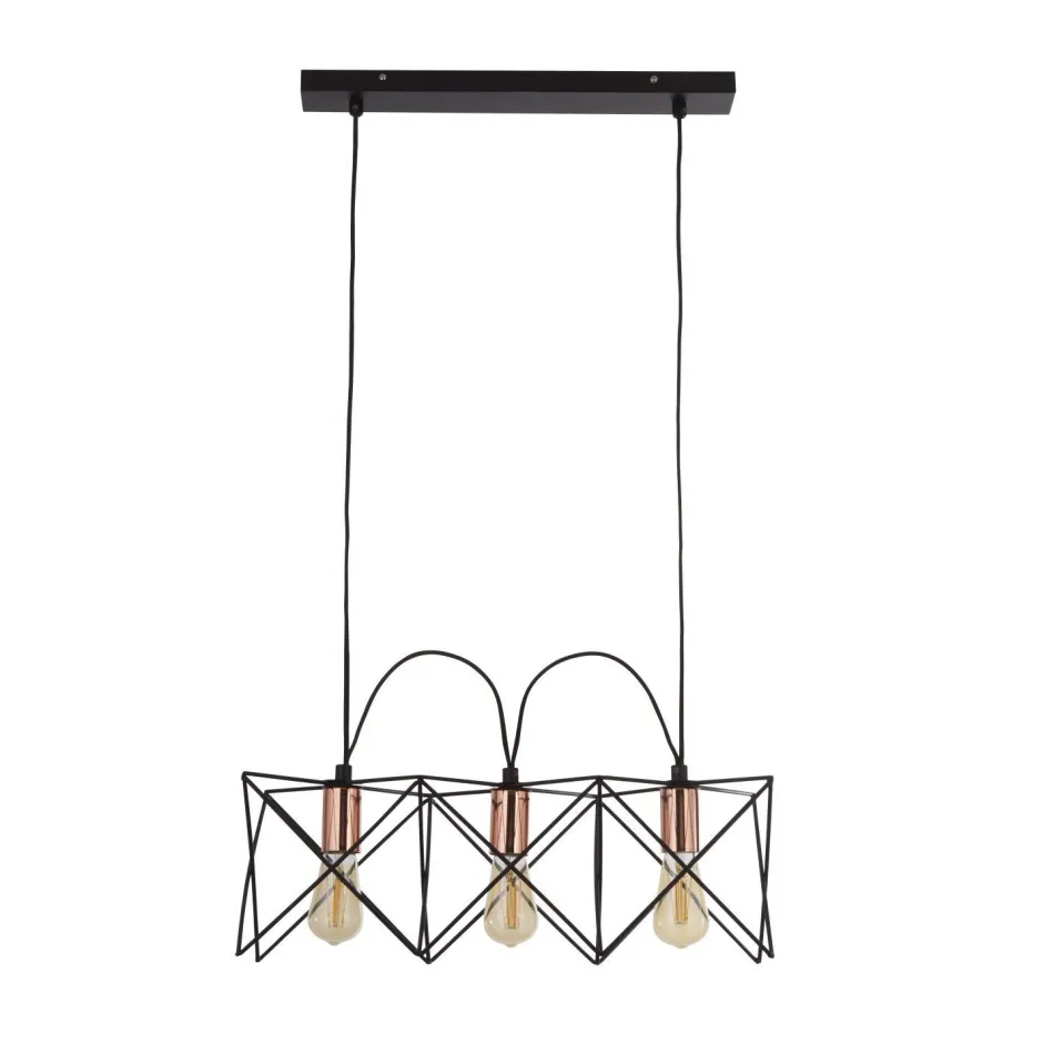 Hängelampen|Esszimmer Lampen*Searchlight Hängelampe 3-flammig E27 in Schwarz Kupfer B: 55 cm