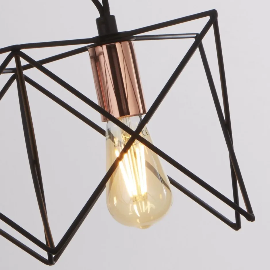 Hängelampen|Esszimmer Lampen*Searchlight Hängelampe 3-flammig E27 in Schwarz Kupfer B: 55 cm