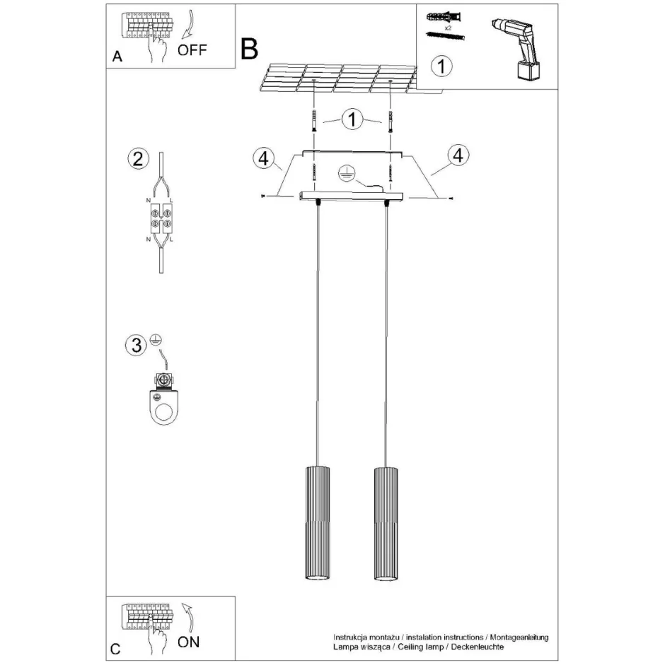 Sollux Hängelampe 2-flammig GU10 B: 30 cm schmal in Creme Modern< Hängelampen|Wohnzimmerlampen