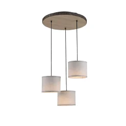 Hängelampen|Bürolampen*Just Light Hängelampe 3-flammig Holz Stoff B:52 cm E27 blendarm