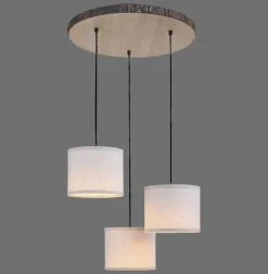 Hängelampen|Bürolampen*Just Light Hängelampe 3-flammig Holz Stoff B:52 cm E27 blendarm