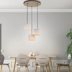 Hängelampen|Bürolampen*Just Light Hängelampe 3-flammig Holz Stoff B:52 cm E27 blendarm