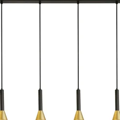 Hängelampen|Bürolampen*Searchlight Hängelampe 4-flammig in Schwarz Gold GU10 Metall Retro