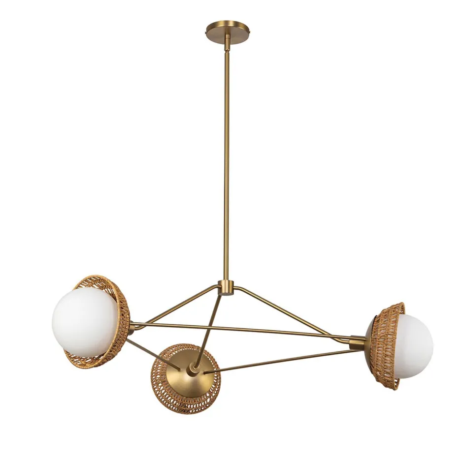 Elstead Hängelampe 3-flammig Metall Rattan Glas E14 B:101,4 cm< Hängelampen|Bürolampen