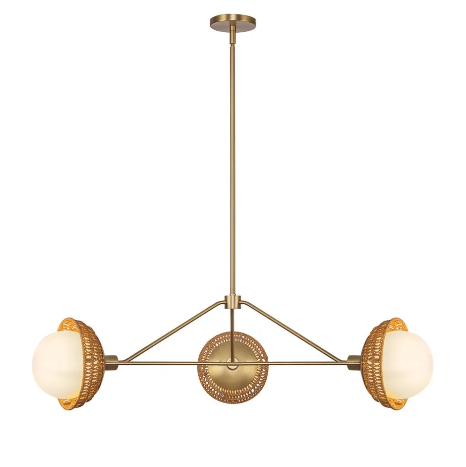 Elstead Hängelampe 3-flammig Metall Rattan Glas E14 B:101,4 cm< Hängelampen|Bürolampen