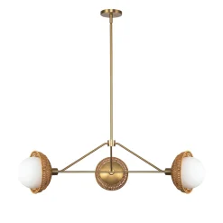 Elstead Hängelampe 3-flammig Metall Rattan Glas E14 B:101,4 cm< Hängelampen|Bürolampen