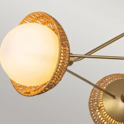 Elstead Hängelampe 3-flammig Metall Rattan Glas E14 B:101,4 cm< Hängelampen|Bürolampen