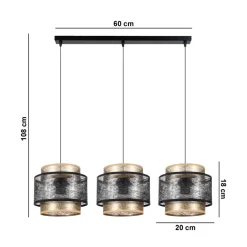Hängelampen|Bürolampen*Belis Hängelampe 3-flammig Schwarz Gold E27 Stoff blendarm