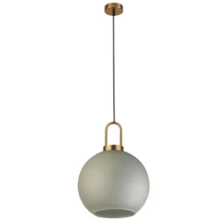 Hängelampen|Wohnzimmerlampen*Searchlight Hängelampe Glas Ø 30 cm E27 in Messing Weiß geätzt rund