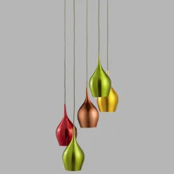 Hängelampen|Bürolampen*Searchlight Hängelampe Glas Ø 30 cm H: max. 1,6 m 5-flammig E14 Bunt