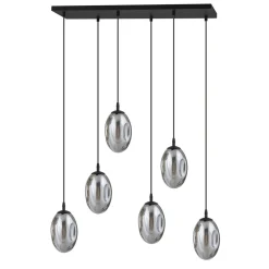 Bürolampen|Küchenlampen*Emibig Hängelampe Glas 6-flammig E14 verstellbar Schwarz Grau