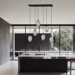 Bürolampen|Küchenlampen*Emibig Hängelampe Glas 6-flammig E14 verstellbar Schwarz Grau