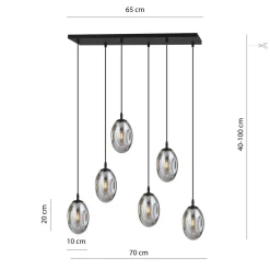 Bürolampen|Küchenlampen*Emibig Hängelampe Glas 6-flammig E14 verstellbar Schwarz Grau