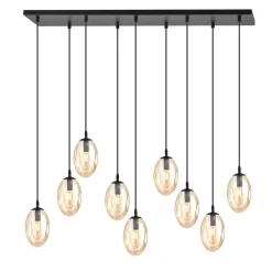 Hängelampen|Bürolampen*Emibig Hängelampe Glas groß 9-flammig in Bernstein Schwarz E14