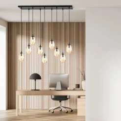 Hängelampen|Bürolampen*Emibig Hängelampe Glas groß 9-flammig in Bernstein Schwarz E14