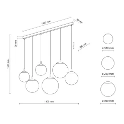 TK Lighting Hängelampe Glas Metall 130 cm lang H: max. 175 cm 6x E27< Hängelampen|Esszimmer Lampen