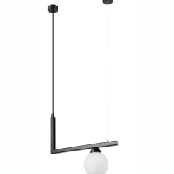 Küchenlampen|Kugellampen*Lamkur Hängelampe Glas Metall B: 48 cm Schwarz Weiß Kugelschirm