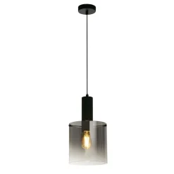 Searchlight Hängelampe Glas Metall D: 22 cm E27 Schwarz Rauchgrau< Wohnzimmerlampen|Glaslampen