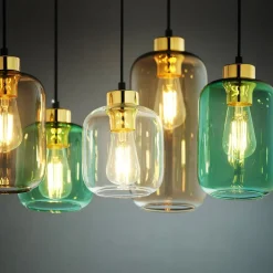 Jugendstil Lampen|Glaslampen*TK Lighting Hängelampe Glas Metall 6-flammig E27 Esszimmer