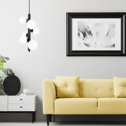 Schlafzimmer Lampen|Kugellampen*Lamkur Hängelampe Glas Metall Schwarz Weiß 6-flammig E27 Modern