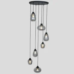 Hängelampen|Esszimmer Lampen*Steinhauer Hängelampe Glas Metall Schwarz Rauchgrau Ø50 cm rund