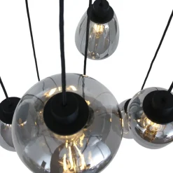 Hängelampen|Esszimmer Lampen*Steinhauer Hängelampe Glas Metall Schwarz Rauchgrau Ø50 cm rund