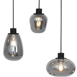 Hängelampen|Esszimmer Lampen*Steinhauer Hängelampe Glas Metall Schwarz Rauchgrau Ø50 cm rund