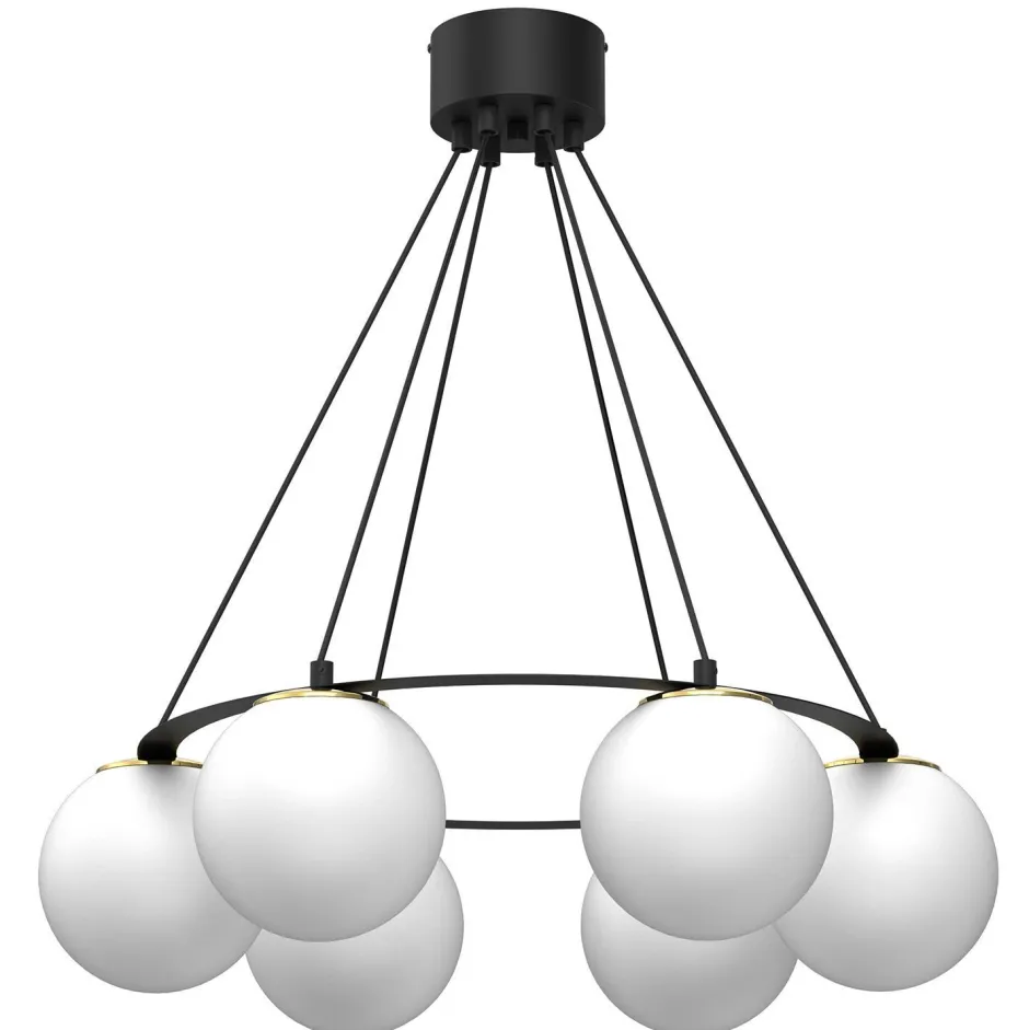 Hängelampen|Bürolampen*Luminex Hängelampe Glas Metall Schwarz Weiß Gold B:62 cm E27