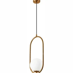 Hängelampen|Bürolampen*Lamkur Hängelampe Glaskugel Metall in Messing Weiß G9 bis 5 W