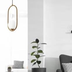 Hängelampen|Bürolampen*Lamkur Hängelampe Glaskugel Metall in Messing Weiß G9 bis 5 W