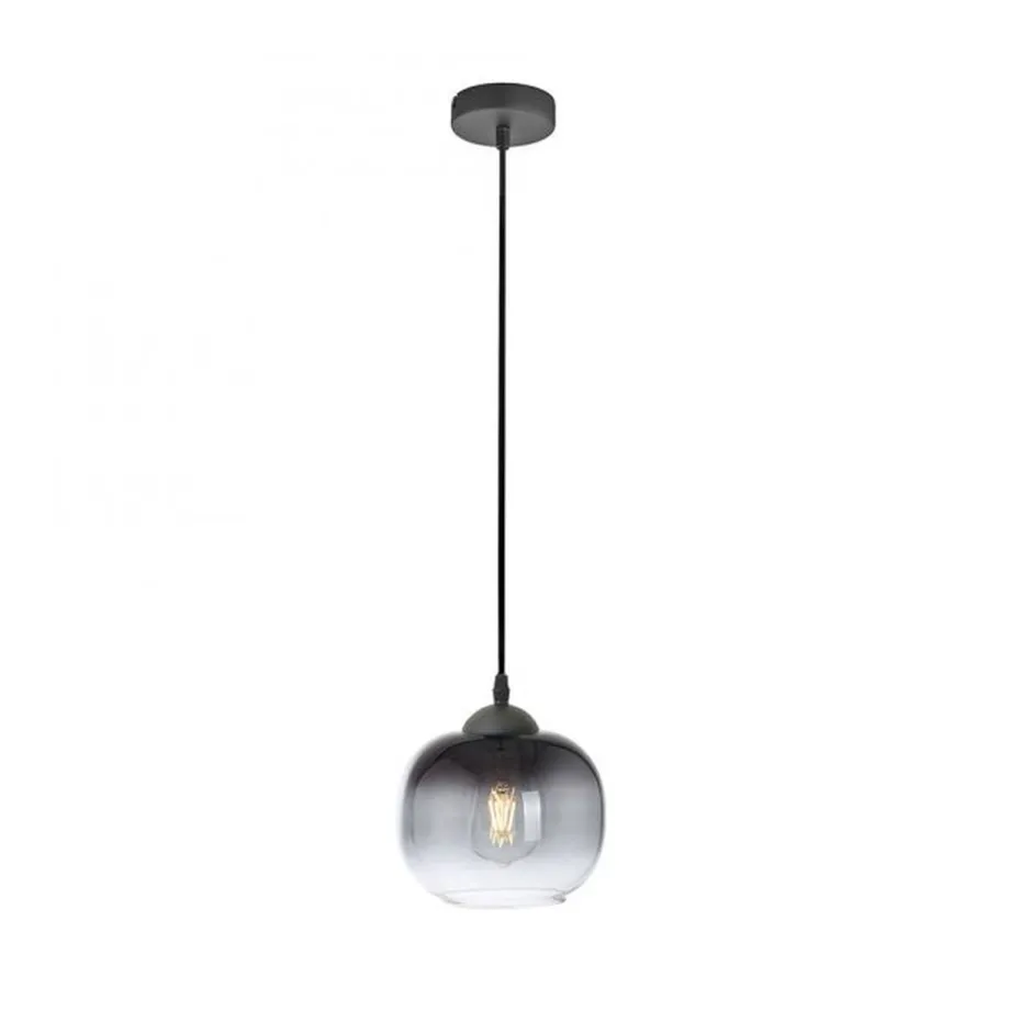 Just Light Hängelampe Glasschirm Rauchgrau Schwarz E27 Ø19 cm rund< Hängelampen|Bürolampen