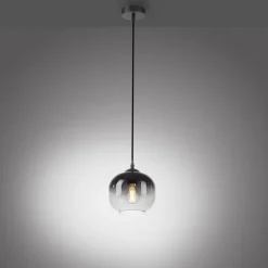 Just Light Hängelampe Glasschirm Rauchgrau Schwarz E27 Ø19 cm rund< Hängelampen|Bürolampen