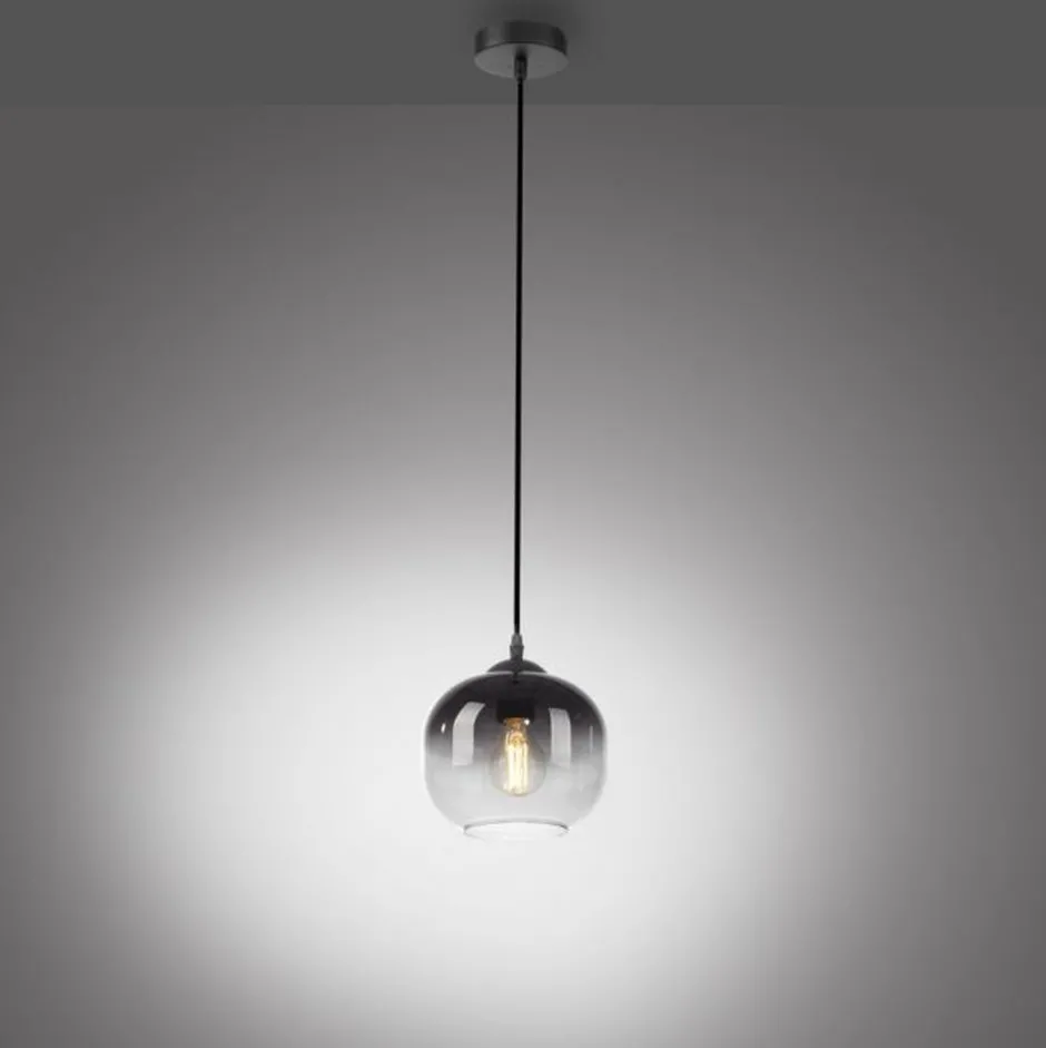 Just Light Hängelampe Glasschirm Rauchgrau Schwarz E27 Ø19 cm rund< Hängelampen|Bürolampen