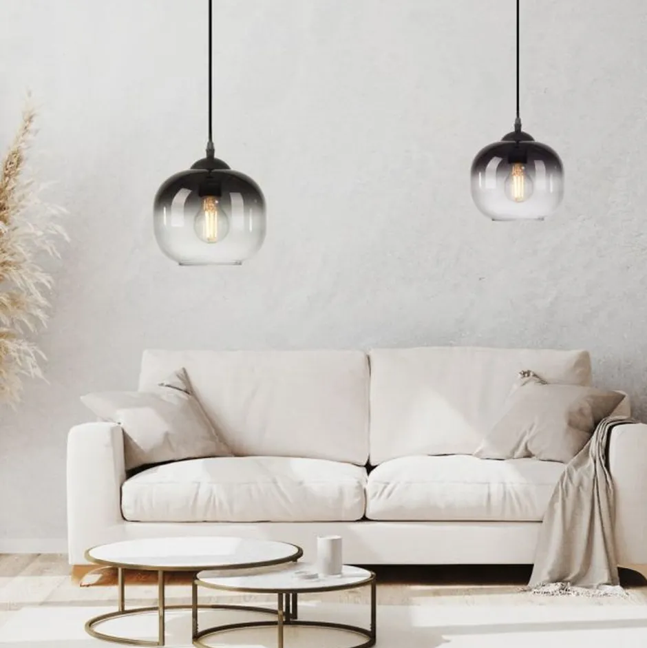 Just Light Hängelampe Glasschirm Rauchgrau Schwarz E27 Ø19 cm rund< Hängelampen|Bürolampen