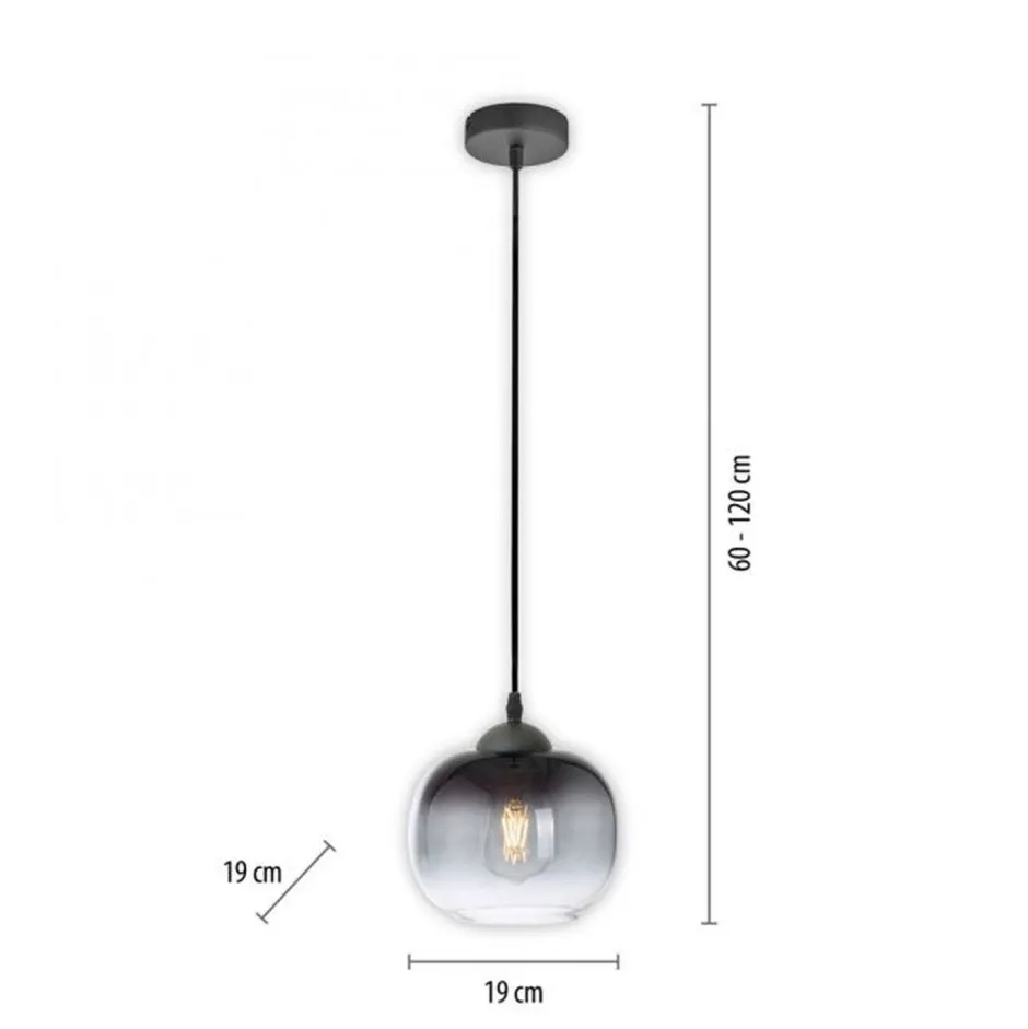 Just Light Hängelampe Glasschirm Rauchgrau Schwarz E27 Ø19 cm rund< Hängelampen|Bürolampen