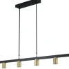 Hängelampen|Wohnzimmerlampen*Masterlight Hängelampe Gold Schwarz 160 cm breit Metall Esstisch