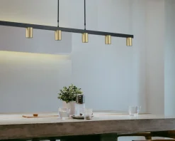 Hängelampen|Wohnzimmerlampen*Masterlight Hängelampe Gold Schwarz 160 cm breit Metall Esstisch