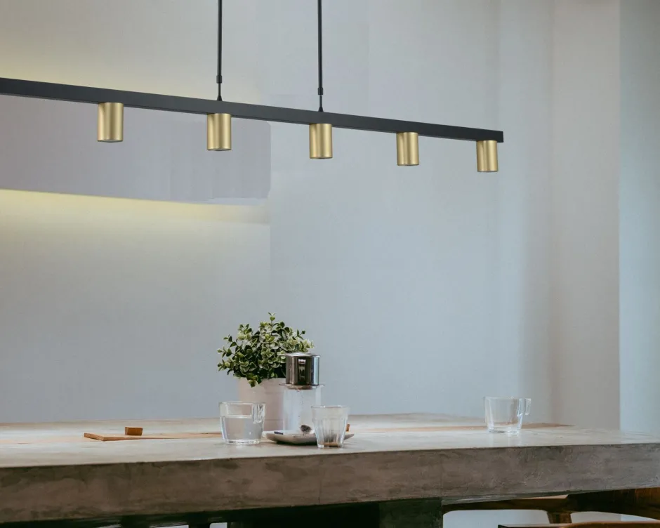 Hängelampen|Wohnzimmerlampen*Masterlight Hängelampe Gold Schwarz 160 cm breit Metall Esstisch