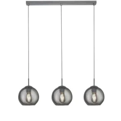 Hängelampen|Wohnzimmerlampen*Searchlight Hängelampe Grau Chrom B: 81 cm Glas Kugel Schirm 3x E27