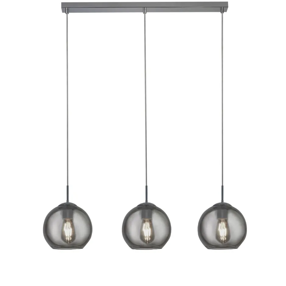 Hängelampen|Wohnzimmerlampen*Searchlight Hängelampe Grau Chrom B: 81 cm Glas Kugel Schirm 3x E27