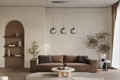 Hängelampen|Wohnzimmerlampen*Searchlight Hängelampe Grau Chrom B: 81 cm Glas Kugel Schirm 3x E27