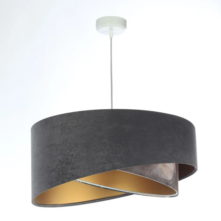 BPS Koncept Hängelampe Grau Gold E27 Stoffschirm Ø 50 cm Modern KARIM< Hängelampen|Bürolampen