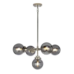 Kugellampen|Retro Lampen*Elstead Hängelampe Grau Nickel Glas Metall Kugelschirm